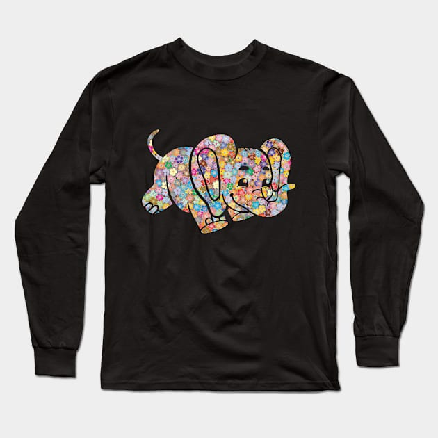 Elephant Colorful Flowers Gift Long Sleeve T-Shirt by Shariss